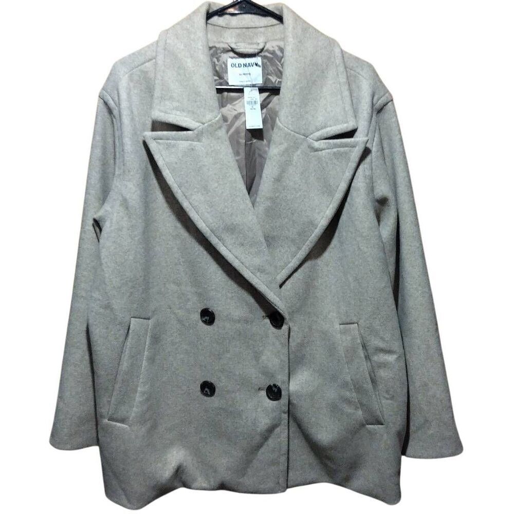 Old Navy Pea Coat Women's Size XL(Petite) Tan Double Breasted Button Pockets NWT - Picture 2 of 10